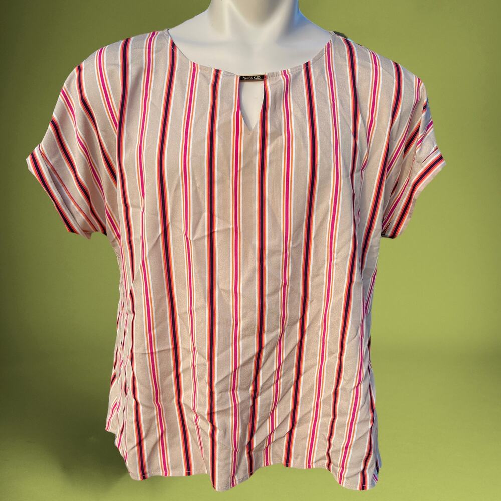 Calvin Klein Blouse Women's XL Flowy Business Preppy Pinstripe Teacher Disco